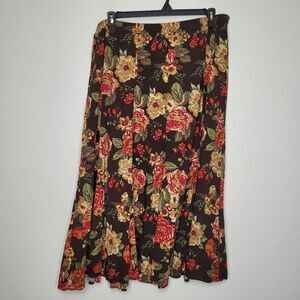 Vintage 90s White Stage brown tan floral cottage pull on plus size maxi skirt